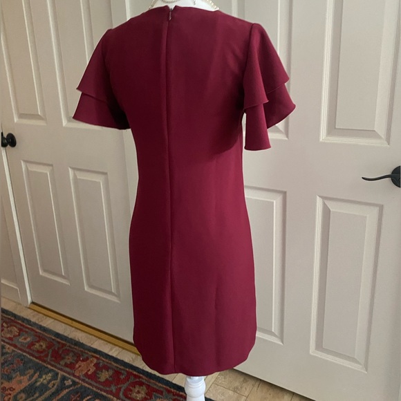 ANN TAYLOR Burgundy Flutter Sleeve Dress, Size 0P (zero Petite) - Picture 4 of 16
